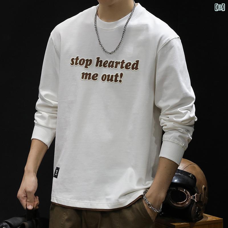 Tシャツ 男性用 長袖 トップス 秋物 コットン ゆったりサイズ クルーネック プルオーバー カットソー 部屋着 普段使い 黒 白 コーヒー色 緑 M L XL 2XL 3XL 4XL clearstore2024-10371712 clearstore サンプル画像3