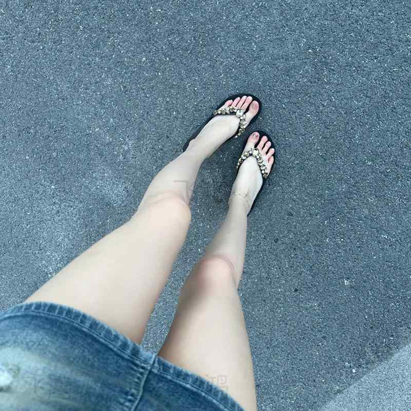 Ballet Shoes - サンダル レディース 厚底 ビーチサンダル ラインストーン スリッパ 坡跟 歩きやすい 履きやすい 滑り止め 海 砂浜 かわいい カジュアル 普段使い リゾート 白 ホワイト 黒 ブラック ピンク系