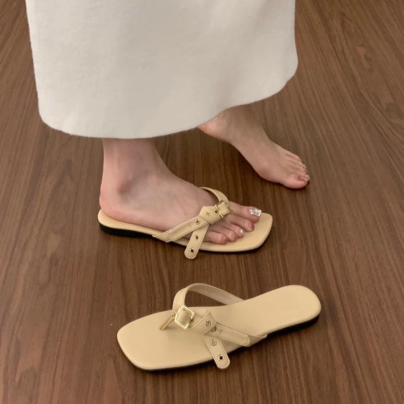 サンダル レディース 女性用 フラット ぺたんこ 歩きやすい 履きやすい 黒 ブラック 茶色 ブラウン ベージュ 杏色 鼻緒 レザー風 フェイクレザー 合皮 切り替え ローヒール クッション 35 36 37 38 39 402