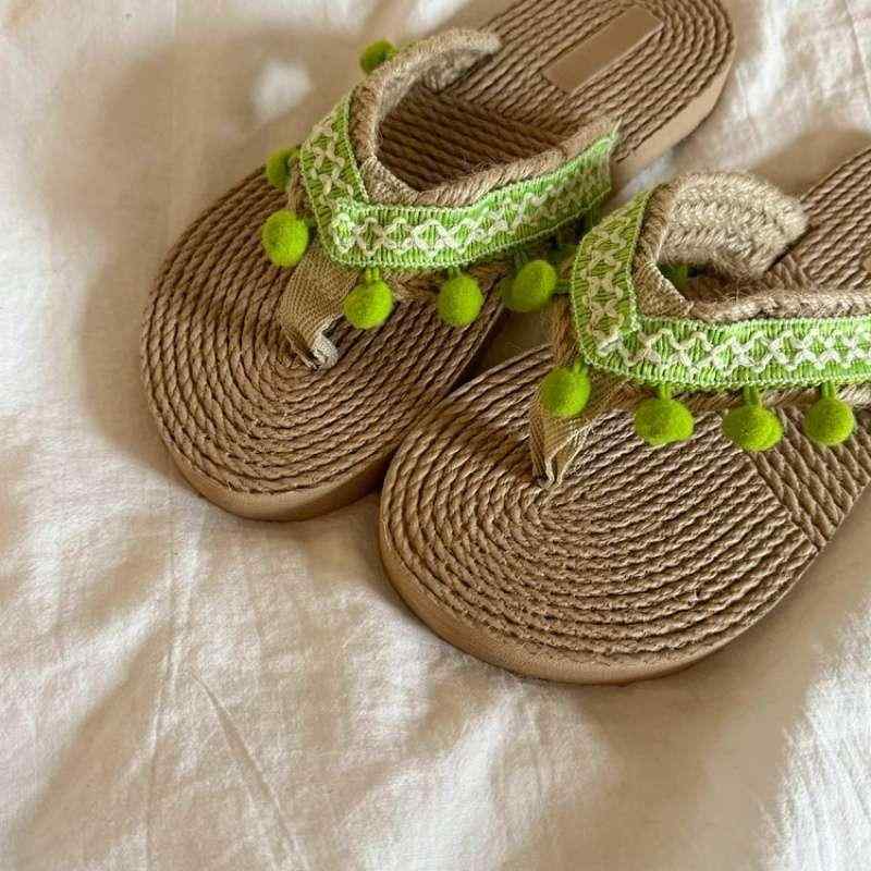 Ballet Shoes - サンダル レディース ビーチサンダル フラットソール 歩きやすい 疲れない 履き心地 良い ビーチ リゾート 旅行 滑り止め アボカドグリーン エスニック