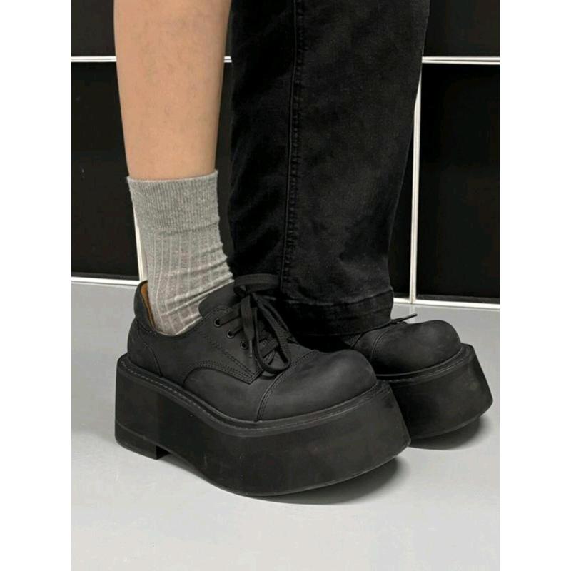 樂天商城 - ローファー レディース 厚底 デッキシューズ 黒 小さいサイズ 大きいサイズ ラウンドトゥ レースアップ 合成皮革 粗ヒール 婦人靴 歩きやすい 普段使い