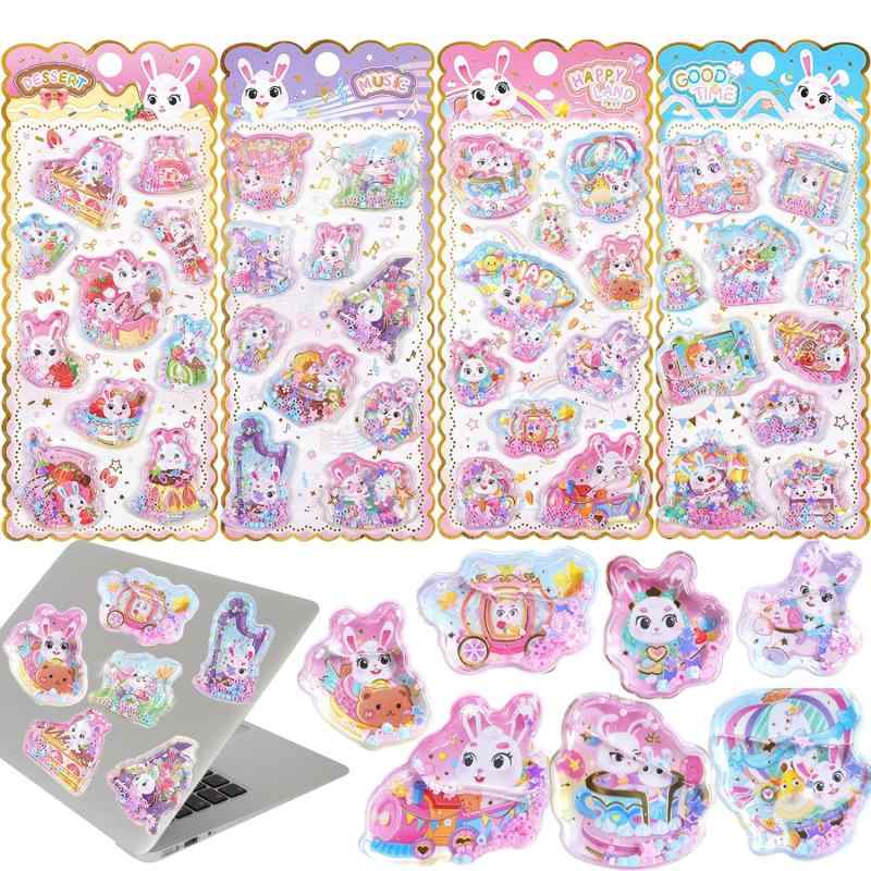 ウォーターシール ぷにぷに水入りシール 3D立体ステッカー 4枚セット スパンコール入り キラキラ可愛い 動物 キャラクター ごほうびステッカー デコシール 水筒 スマホケース 手帳 ノート clearstore2024-10415541 clearstore サンプル画像2