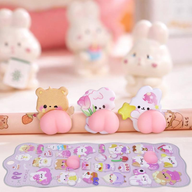 ぷにぷに 立体3Dシール 4枚セット かわいい動物キャラクター 装飾用 ごほうび スクイーズ 手帳 日記帳用 貼り付け可能 デコレーション 子供 大人用 手芸用品 プレゼント ギフト clearstore2024-10415232 clearstore サンプル画像2