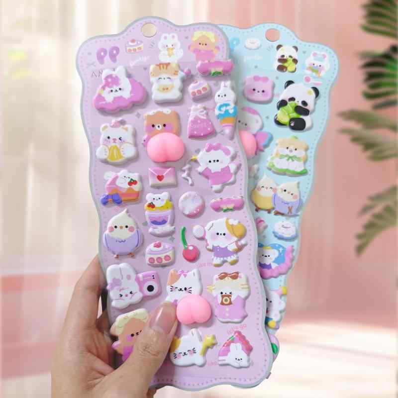 ぷにぷに 立体3Dシール 4枚セット かわいい動物キャラクター 装飾用 ごほうび スクイーズ 手帳 日記帳用 貼り付け可能 デコレーション 子供 大人用 手芸用品 プレゼント ギフト clearstore2024-10415232 clearstore サンプル画像3
