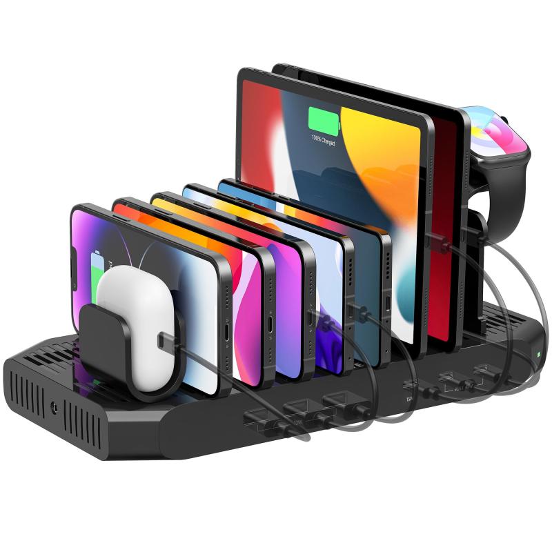 clearstoreのUnitek USB充電ステーション 複数 卓上充電スタンド PSE認証済 複数台対応 スマホ/タブレット/ゲーム機 仕切り板 間隔調整可能 収納便利 卓上｜アングル2