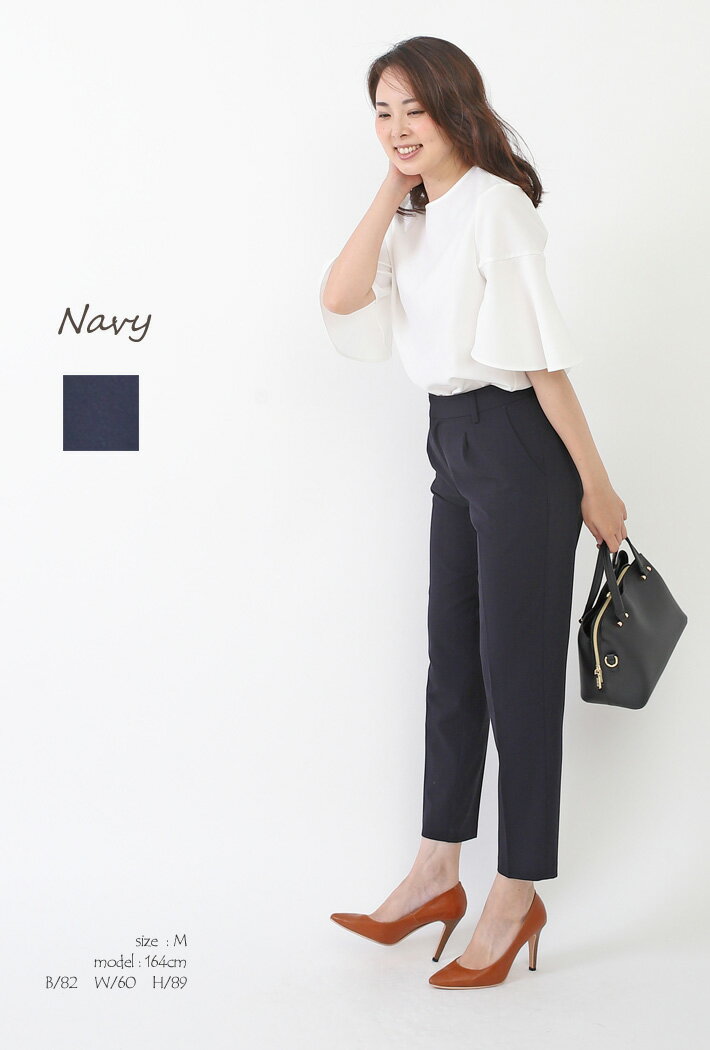 ＼只今タイムSALE／【 日本製 】 アンクルパンツ レディース 春 夏 秋 テーパードパンツ きれいめ ストレッチ センタープレス タックパンツ 大きいサイズ セットアップ 仕事 ウエストゴム 無地 8分丈 9分丈 【ドライギャバ9分丈アンクルパンツ】＜5309＞