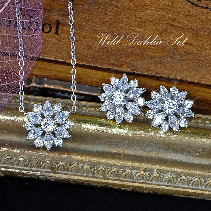 ネックレス イヤリング ピアス セット アレルギー 対応 レディース シンプル 20代 ブランド 50代 大人 プラチナ 仕上 普段使い ワイルド ダリア 彼女...