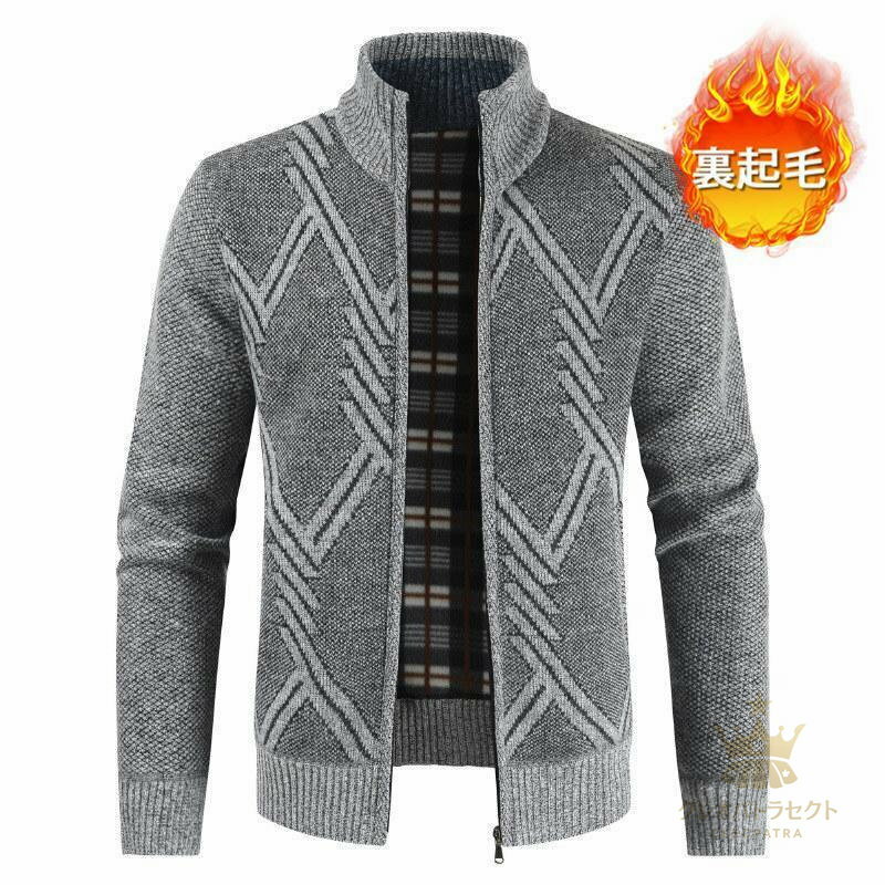 ゴルフジャケット ゴルフウェア カーディガン メンズ ゴルフニット 厚手 立ち襟 秋冬 裏ボア 裏起毛 メンズ ニット セーター カジュアル 長袖