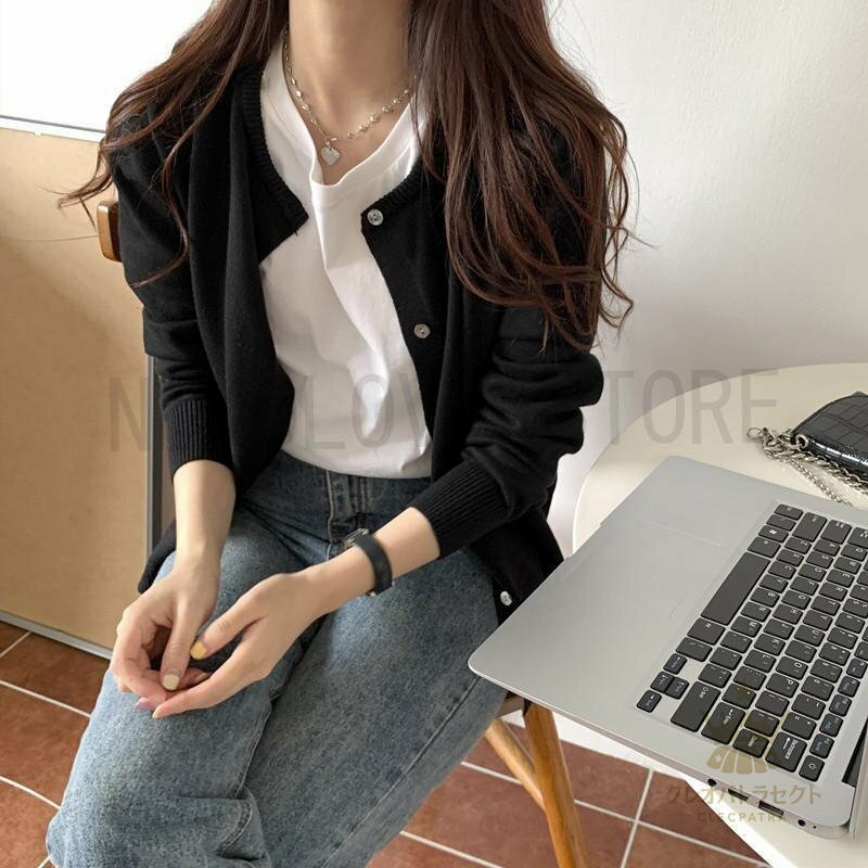 【クーポンで10％オフ】カーディガン ニット セーター シンプル 無地 柔かい レディース 秋服 ニットカーディガン 長袖 薄手 ショートニット 羽織り アウター 春秋冬 通勤