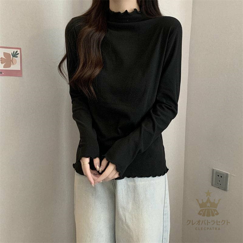 【クーポンで10％オフ】Tシャツ レディース ブラウス カットソー 秋 冬 薄手 長袖 ハイネック インナー 重ね着 無地 シンプル レイヤード カジュアル 大人 お洒落