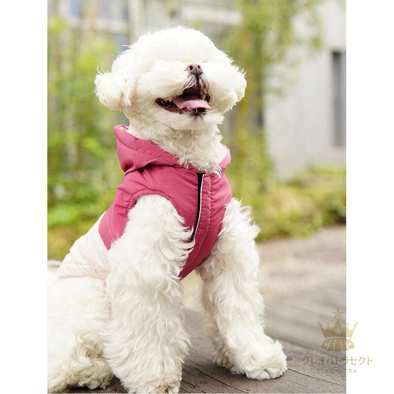 クレオパトラセレクトの【クーポンで10％オフ】犬用ベスト 冬 ペットウェア 服 おしゃれなフード付きダウンジャケット風 ジャンパー ドッグウェア 冬用 秋 小型犬 ペット用 犬用 防寒 お出掛け かわいい｜アングル2
