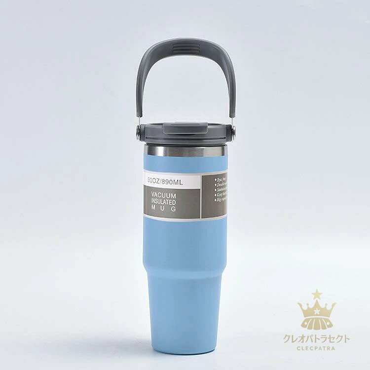 クレオパトラセレクトの【クーポンで10％オフ】魔法瓶 直飲み 水筒 保温 ストロー付き 取っ手付き 900ml 蓋付き 保冷 ウォーターボトル 600ml ステンレス製 大容量 タンブラー 持ち運｜アングル2