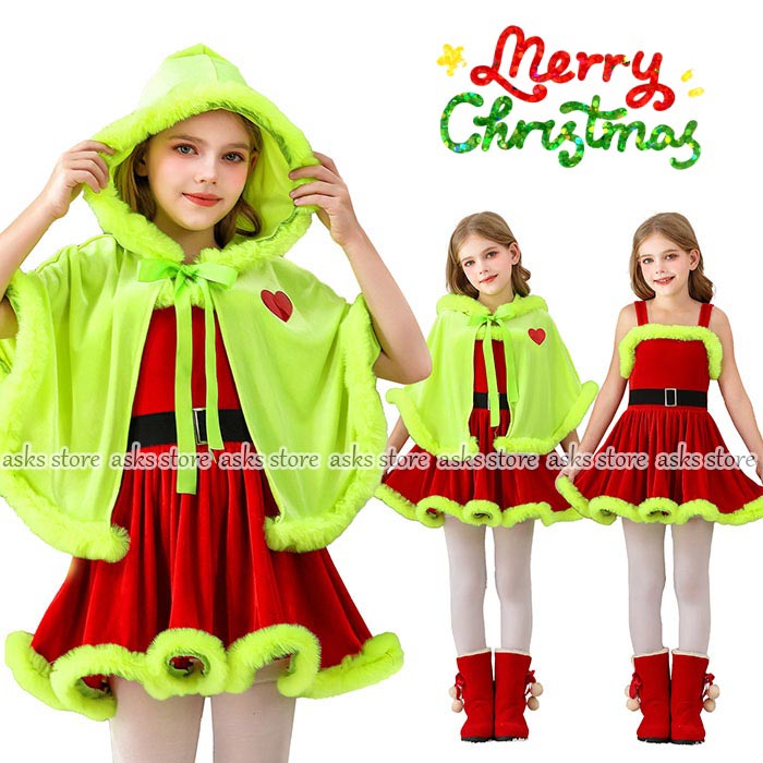 キッズ コスプレ衣装 子供用 ドレス クリスマス ワンピース ポンチョ サンタコス コスチューム クリスマス 子供 女の子 サンタクロース キャミソールワンピース 膝丈 クリスマス 変装 仮装 パーティー ステージ衣装 キッズ服 子ども 文化祭 クリスマス発表会 サンタ 子供服