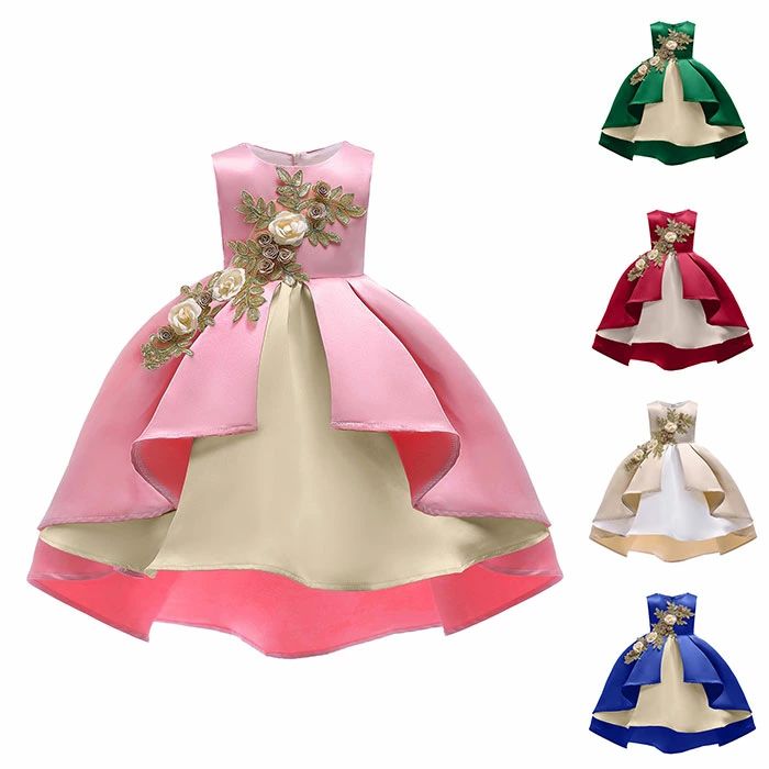 フォーマルドレス 子供服 ワンピース 全5色 子供ドレス ノースリーブ バラ付 花柄 ...
