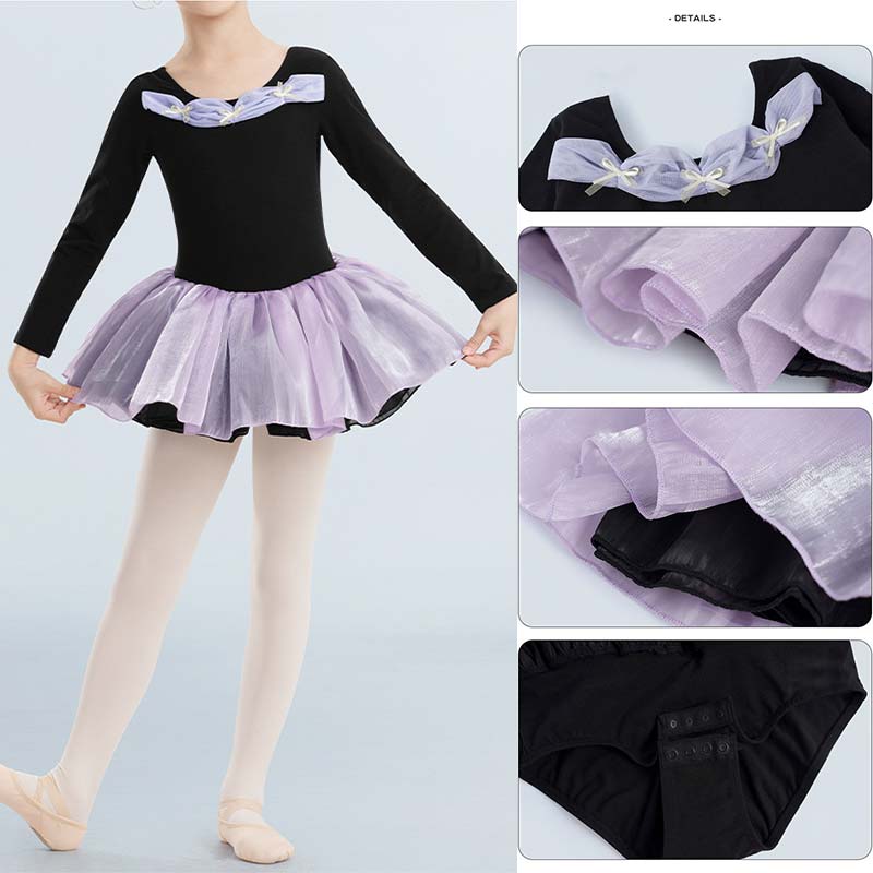 クレオパトラセレクトのバレエ レオタード 子供 秋 ダンス衣装 バレエレオタード スカート付き 配色 長袖 キッズ ジュニア 子どもバレエ 試合選択 バレエ用品 チュールスカート ステージ衣装 発表会 子どもの日 文化祭 学園祭 バレエ レオタード 子供 レッスン着 子供レオタード 可愛い｜アングル2