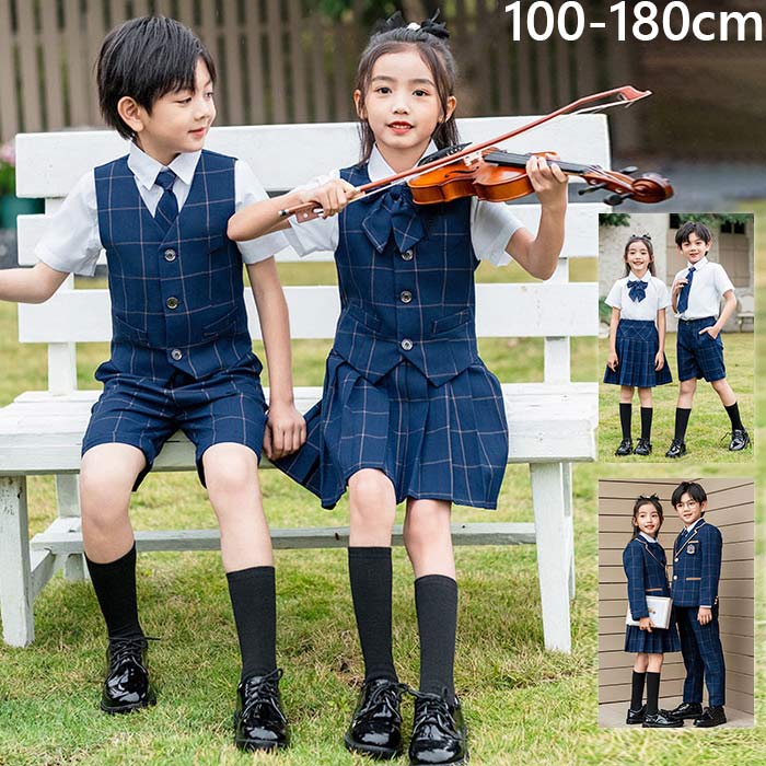 Rakuten - 入学式 スーツ 女の子 男の子 キッズ スーツ 小学校 入学式 制服 セットアップ ジャケット シャツ ベスト スカート パンツ ネクタイ チェック柄 卒業式 卒園式 結婚式 七五三 キッズ 子供服 フォーマル 韓国子供 撮影 発表会 フォーマル 発表会 入園式 こども キッズスーツ