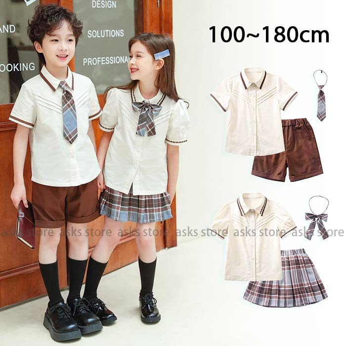 Rakuten - キッズ服 韓国風 子どもスーツ 入学 入園 通学 通園 シャツ スカート ショーツ チェック柄 ネクタイ フォーマルスーツ 制服 卒業式 スーツ 女の子 男の子 セットアップ 小学生 ジュニア 冠婚葬祭 合唱団 学生服 演出服 七五三 コスチューム お受験 面接 結婚式 発表会 上品