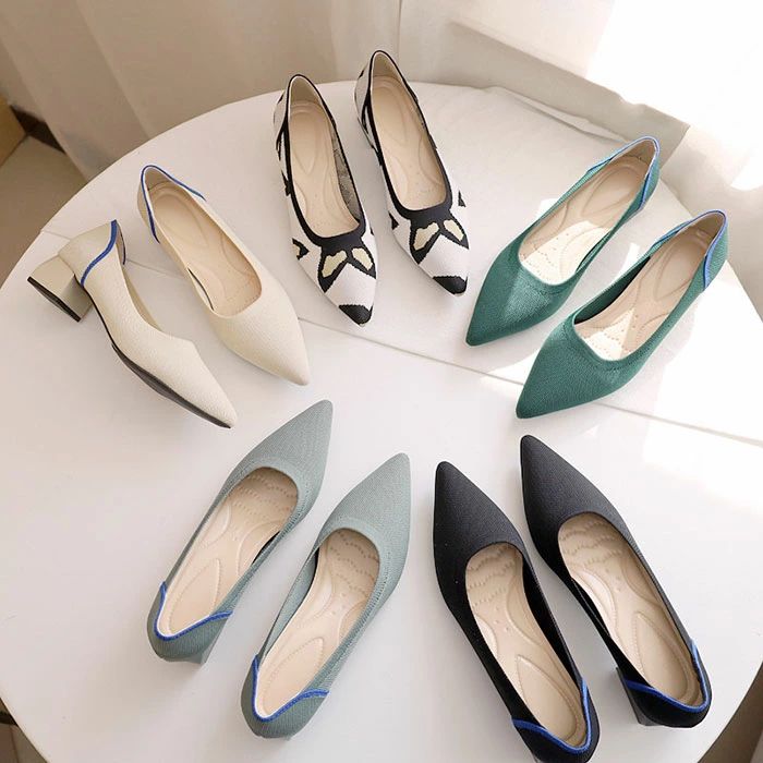 Women'S Shoes - シューズ レディース パンプス チャンキーヒールパンプス ポインテッドトゥ ローヒール レディースシューズ 大人 女性用 婦人用 通勤 韓国風レディースシューズ 布靴 通気性抜群 アニマル柄 レオパード ヒョウ柄 快適 履きやすい スリッポン 軽い 歩きやすい22.5cm〜25.0cm