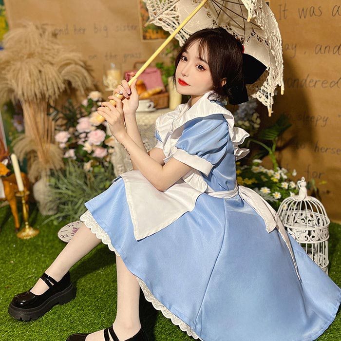 ロリータ服 ワンピース 半袖 仮装 衣装 ハロウイン メイド服 ウェイトレス エプロ...