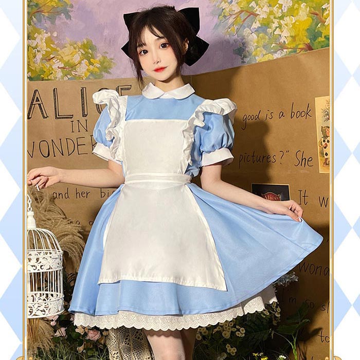 ロリータ服 ワンピース 半袖 仮装 衣装 ハロウイン メイド服 ウェイトレス エプロ...