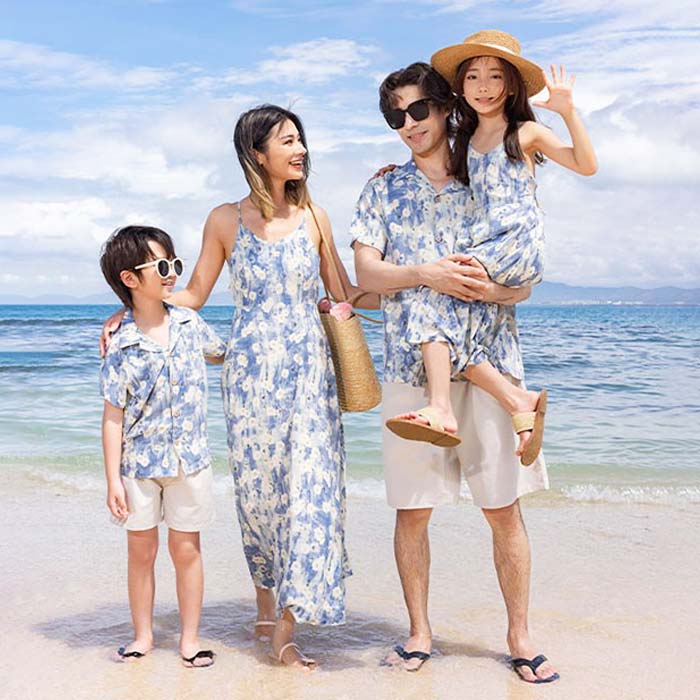 親子 ペアルック 親子コーデ 夏服 親子ペア 衣装 カップル 民族風 花柄 夏服 ハワイ旅行 ボヘミアン風 キャミソールワンピース シャツ＋半ズボン アロハシャツ ショートパンツ 親子コーデ ビーチドレス 家族お揃い衣装 新婚旅行 家族活動 オキナワ ハワイ リゾート