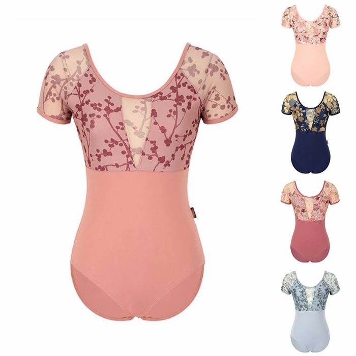 バレエ レオタード 大人 全5色 半袖 花柄 バレエレオタード バレエ用品 バレリーナ 練習着 レッスン用 ダンス衣装 大人用 バレエウェア ダンスウェア ジュニア スカートなし メッシュ ヨガ服 体操服 発表会 イベント 舞台 ダンス用品 新体操 エレガント S M L XL 2XL 3XL