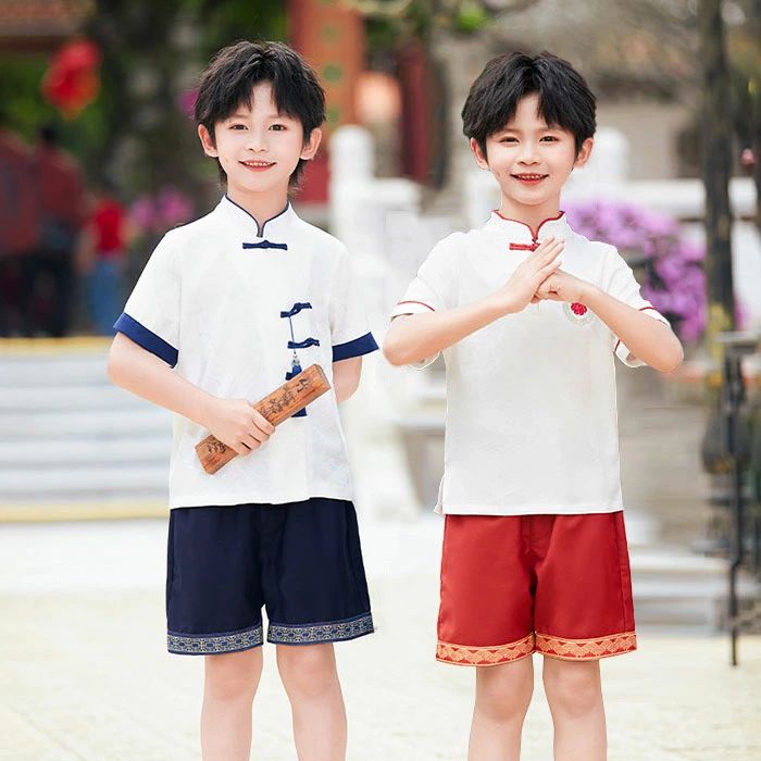 男の子 上下セット 子供服 トップス 半袖 パンツ 入学 卒業 漢服 ステージ衣装 ダンス衣装 中華風 チャイナボタン ジャーガード コスプレ 幼稚園 小学生 キッズ服 ジュニア 団体お揃い 七五三 子供の日 普段着 遊び コスプレ ハロウイン 誕生日 プレゼント おしゃれ100-180cm