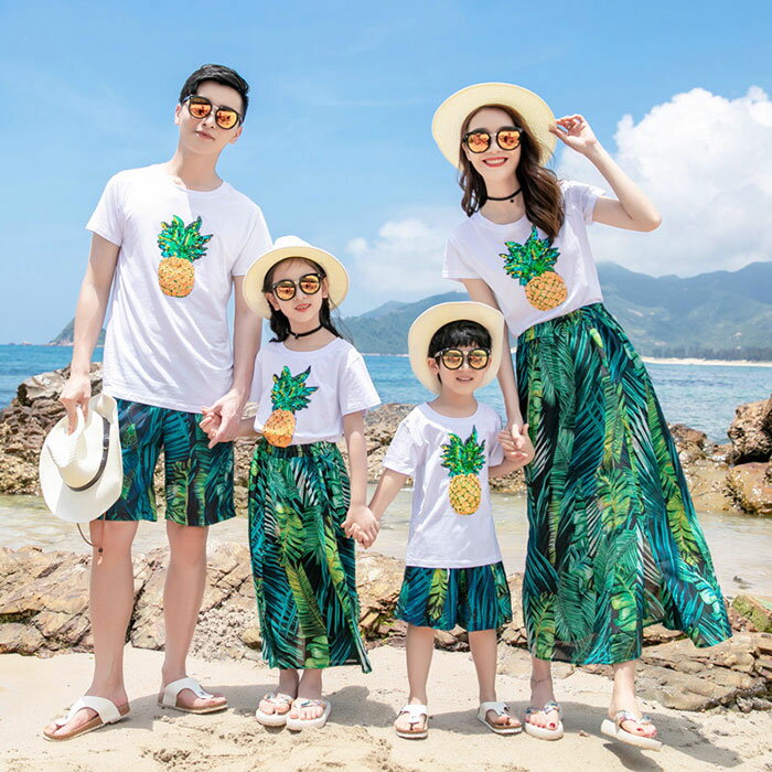 親子 お揃い 親子 ペアルック 親子ペア 親子コーデ セットアップ Tシャツ＋半ズボン/スカート カップル 夏服 親子お揃い シャツ ショートパンツ スカート アロハ パパ ママ 子ども キッズ服 男の子 女の子 海遊び レディース メンズ 家族 夫婦 恋人 プレゼント 記念日 ギフト