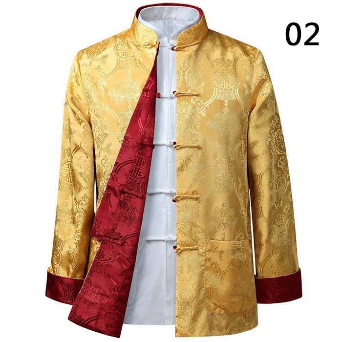 【クーポンで10％オフ】メンズジャケット 唐装 全7色 中華ジャケット チャイナボタン 中華風 ジャカード 花柄 2way 春秋 ジャケット 太極拳ウェア 武術 拳法 演武 気功 朝練 団体服 表演 パパ 敬老の日 普段着 スタイリッシュ 3