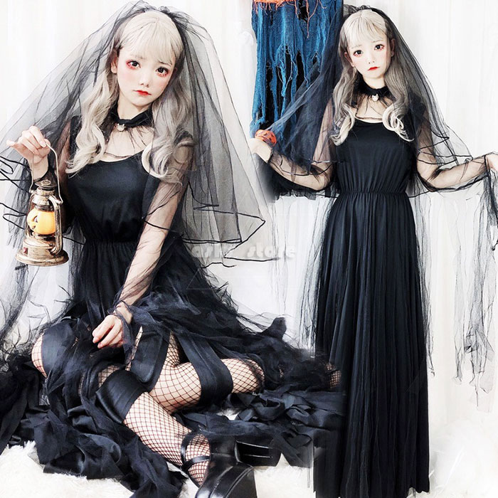 レディースハロウイン衣装 コスプレ衣装 ワンピース チュール ネックレス 髪飾り ハロウイン 魔女 巫女 ウィッチ パーティードレス 花嫁ドレス 鬼の花嫁 幽霊の花嫁 お化け 可愛い 学園祭 文化祭 小悪魔 バンパイア 吸血鬼 衣装 万聖節 イベント ステージ 演出 余興