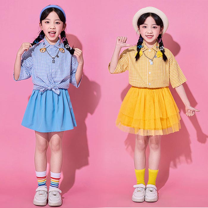 Rakuten - 女の子 可愛い ステージ衣装 幼稚園 キッズ 半袖シャツ チュチュ スカート カラフル チアガール キッズ チアダンス衣装 子供 ダンス 応援服 小学生 中学生 合唱 団体服 運動会 学園祭 入学式 卒業式 イベント ジュニア コスチューム 発表会 舞台演出服 普段着 子供の日