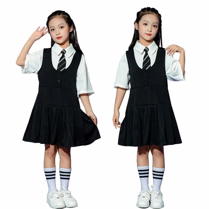 女の子 ダンス衣装 子ども服 シャツ ワンピース ネクタイ 学園制服 子供服 韓国風 舞台ステージ 演出服 可愛い チアダンス キッズ ジュニア服 子供の日 ジャズ ヒップホップ ストリートダンス 膝丈ワンピース 発表会 学園祭 普段着 通学通園 合唱団服 110-170cm