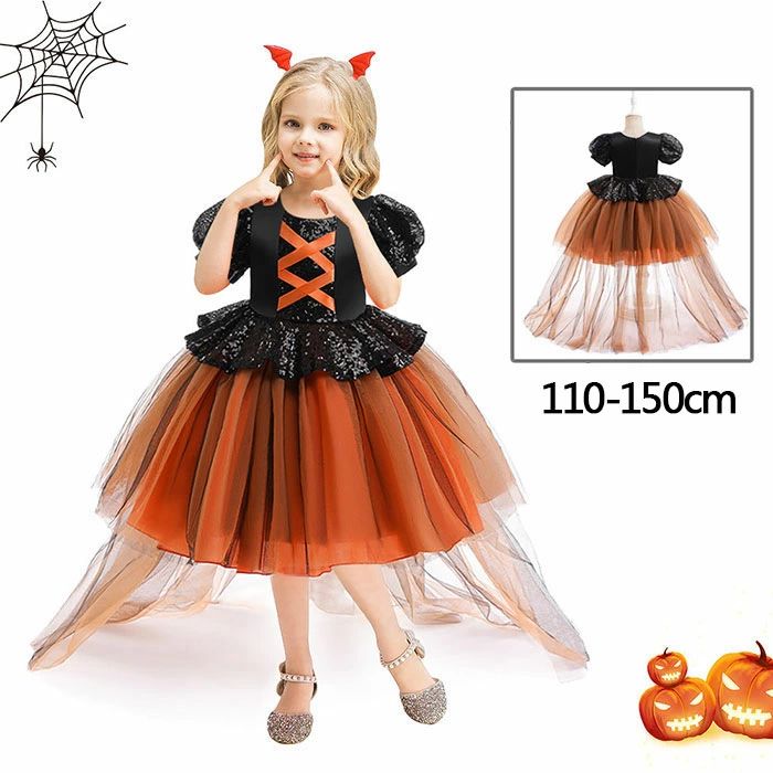 Rakuten - ハロウインドレス 子供ワンピース チュチュ 魔女 巫女 ウィッチ コスプレ 小悪魔 魔法使い 仮装 コスチューム スパンコール プリンセス 女の子 洋服 万聖節 舞台 ステージ 演出服 イベント パーティー Cosplay halloween 姫様 halloween dress 可愛い 110 120 130 140 150