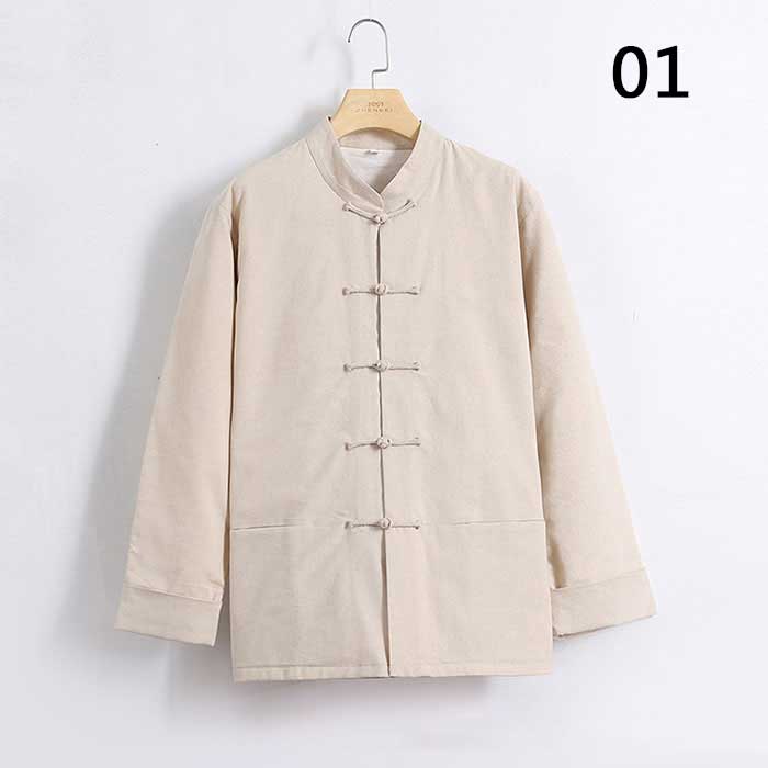 クレオパトラセレクトの【クーポンで10％オフ】メンズ トップス チャイナ服 全8色 シャツ 長袖 前開き 綿麻シャツ チャイナボタン 中華風 メンズジャケット 太極拳ウェア 武術 拳法 演武 気功 朝練 団体服 舞台衣装 スポーツ 普段着 シンプル｜アングル2