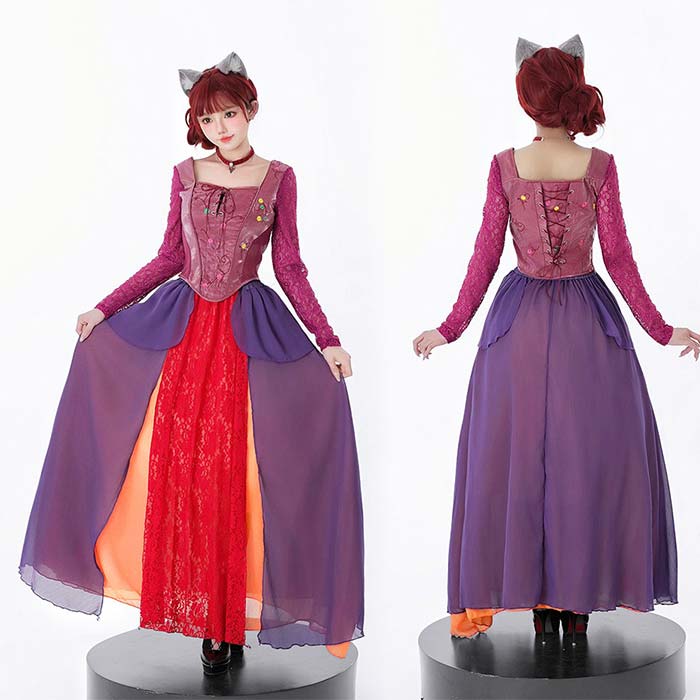 魔女衣装 セットアップ ハロウィン衣装 魔女 吸血鬼 コスプレ 衣装 長袖 レース スカート チュール 配色 コスチューム 仮装 中世 宮廷風 悪魔 カーニバル 巫女 大人用 女王様 コス 女性 お化け 余興 レディース お姫様 文化祭 魔法使い 小悪魔 デビル ハロウイン パーティー - 3