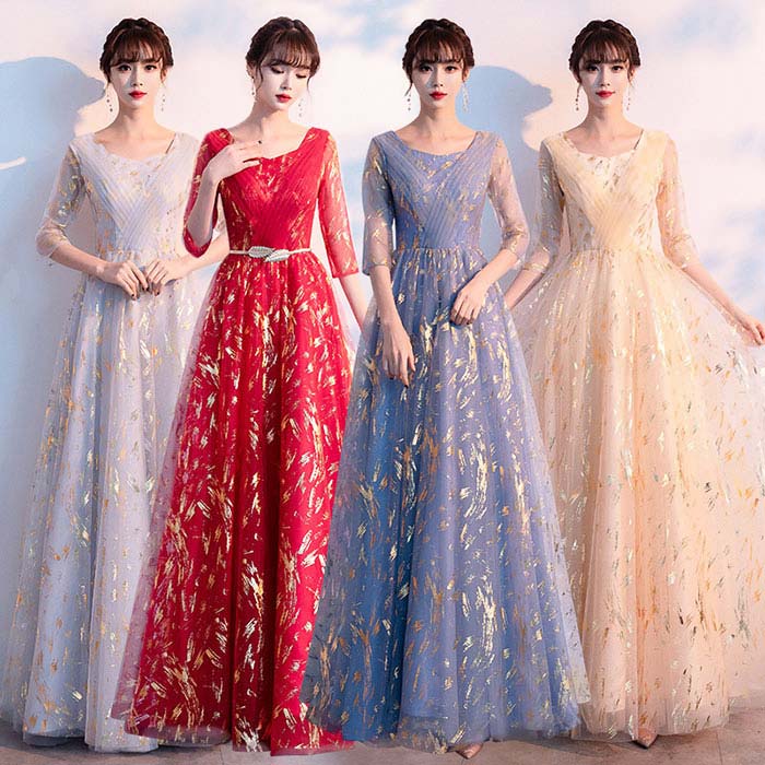 Rakuten - ロングドレス 合唱団体服 演奏会 パーティードレス レディースドレス フォーマルドレス 大きいサイズ ピアノ 発表会 袖あり 袖付き チュール マキシ丈 大人 スパンコール フォーマル キラキラ ファスナー 美しい 上品 二次会 花嫁 結婚式 母親 ドレス 卒業式 20代 30代 40代