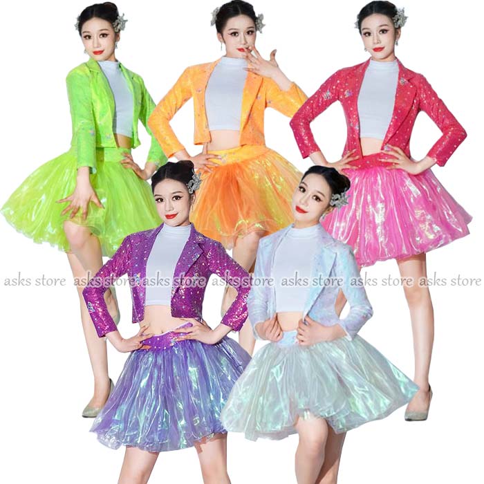Rakuten - チアダンス 衣装 レディース ジャズダンス 上下セット 長袖 ジャケット スパコール スカート チュチュ ステージ衣装 発表会 文化祭 運動会 チアリーダー 韓国風 応援団お揃い ライブ衣装 コンサート イベント スクールガール 演出服 余興 仮装 学園祭 コスチューム 舞台衣装