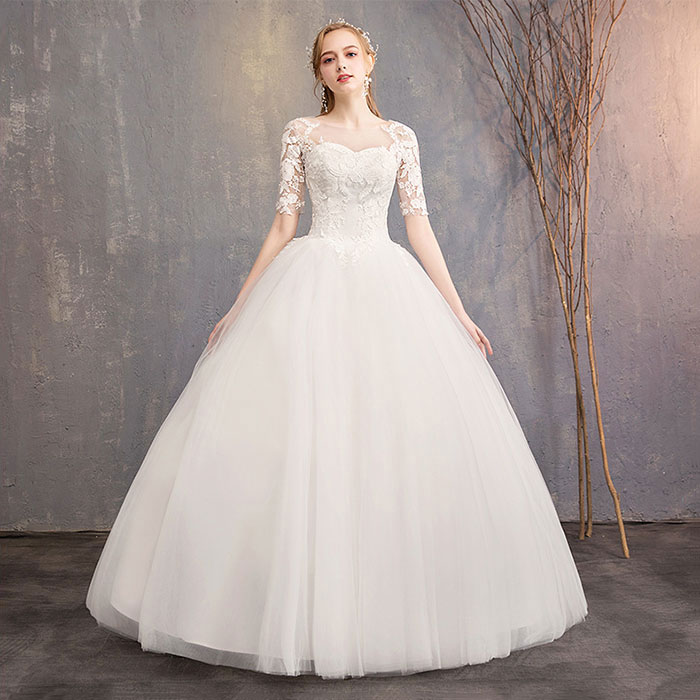 ウェディングドレス 結婚式 花嫁ドレス フォト婚 二次会 白 ドレス クラシカル 花レース シースルー ウエディング 前撮り 後撮り フォトウエディング リゾートウエディング 花嫁 Aライン 床付き 編み上げ 二次会 披露宴 演奏会 海外挙式 着痩せ おしゃれ S M L XL 2XL 3XL