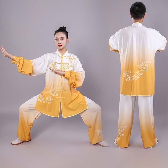 男女兼用 太極拳服 太極拳 ウェア 上下セット トップス 長袖 パンツ 雲柄 プリント...