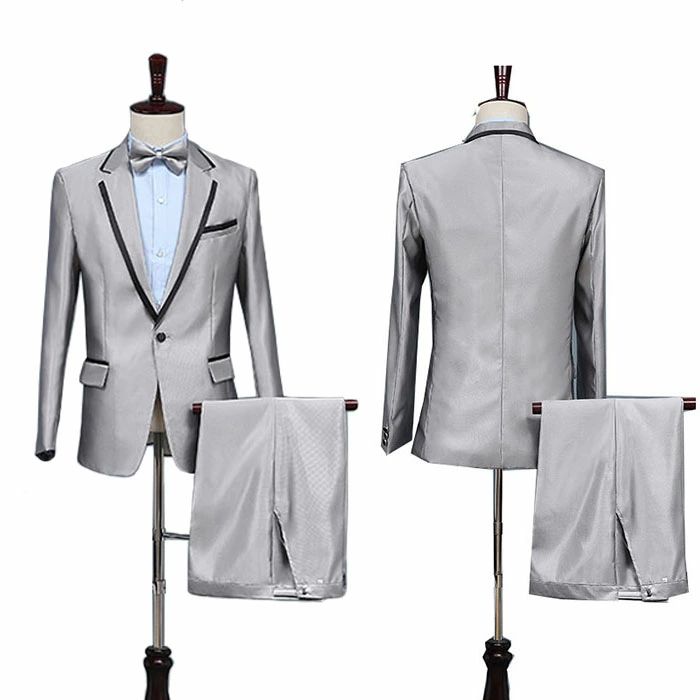 メンズ ステージ衣装 スーツセット ジャケット パンツ 蝶ネクタイ付き 無地 舞台衣装 スーツジャケット 発表会 文化祭 歌手 合唱 団体服 演出服 コンサート ダンス衣装 イベント 結婚式 宴会 礼服 紳士服 新年会 忘年会 写真撮影 シンプル 派手 おしゃれ グレー S-3XL