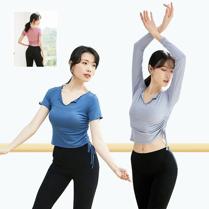 Rakuten - 【クーポンで10％オフ】レディースダンストップス ダンスウェア 全8色 長袖 半袖 ダンス衣装 Vネック トップス レッスン着 練習着 レディース ダンス用品 社交ダンス ダンス レオトップス 体操 レッスンウェア リボン ヨガ ジム ランニング スポーツ 普段着 着痩せ おしゃれ