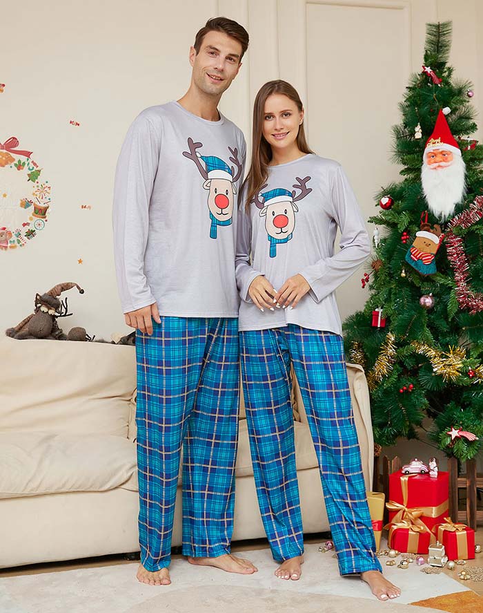 親子ペア ルームウェア クリスマス パジャマ 親子コーデ クリスマスイブ 家族お揃い 部屋着 サンタコス 寝間着 長袖 長ズボン 上下セット チェック柄 鹿 トナカイ クリスマス元素 ペアルック ママ パパ キッズ ベビー 恋人 親子お揃い クリスマスパジャマ プレゼント ブルー