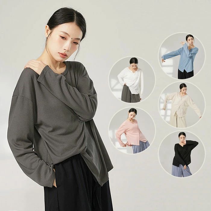 ダンストップス レディース モダンダンス トップス 長袖 ポケット 全6色 レッスンウェア ダンス練習着 ダンス衣装 トップス 練功服 ア..