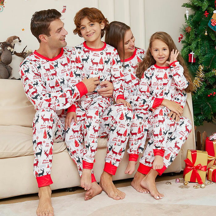クリスマス パジャマ 親子ペア ルームウェア 長袖シャツ ロングパンツ 親子コーデ 家族お揃い 部屋着 親子ペアルック 寝間着 ナイトウェア クリスマス元素 総柄 鹿 トナカイ シカ プリント キッズ ベビー 子供 ママ パパ 家族 部屋着 クリスマスイブ パーティー プレゼント