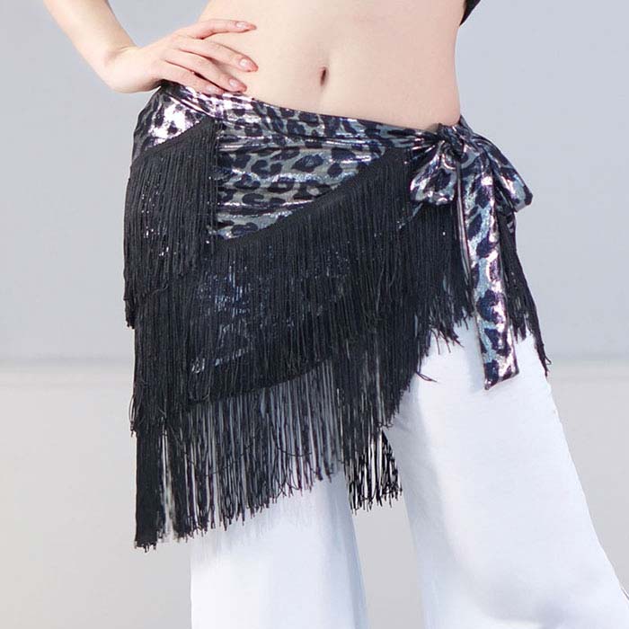 ヒップスカーフ ベリーダンス衣装 ヒョウ柄 タッセル ダンス練功服 フリンジ きら...