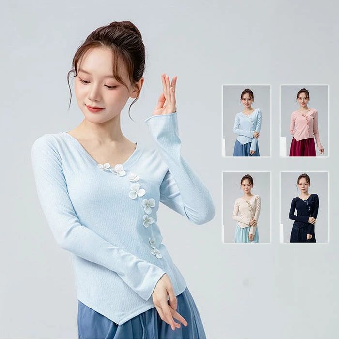 ダンストップス 古典ダンス 練功服 ダンス衣装 レッスン着 モダンダンス 古典ダンス衣装 トップス 全4色 フラワー 練習着 花刺繍 舞台ステージ衣装 発表会 ダンス授業 団体服 お揃い スリム 社交ダンス 透け感 女性 普段着 レディース 大人 ピラティス ヨガ おしゃれ M-2XL