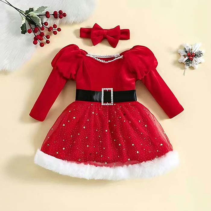 Rakuten - 女の子クリスマスワンピース サンタ コスプレ 子供 クリスマス サンタ 衣装 スパンコール もこもこ キッズ服 ワンピース コスチューム ヘアバンド サンタコス 子供 サンタクロース キッズ 女の子 子供 サンタ服 文化祭 発表会 ステージ衣装 パーティー 子供服