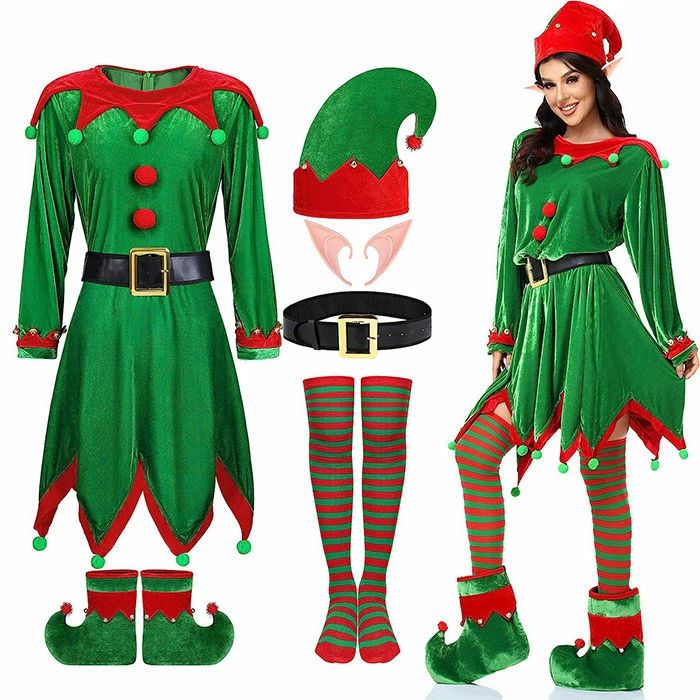 Rakuten - 新作 サンタコスプレ クリスマス 衣装 グリーン セットス ワンピース 帽子 靴下 コスプレ 精霊 親子ペア 子供服 女の子 男の子 サンタ服 コスチューム サンタコス レディース メンズ お揃い 仮装 可愛い キッズ 大人 忘年会 文化祭 部活 Merry Christmas お揃い プレゼント