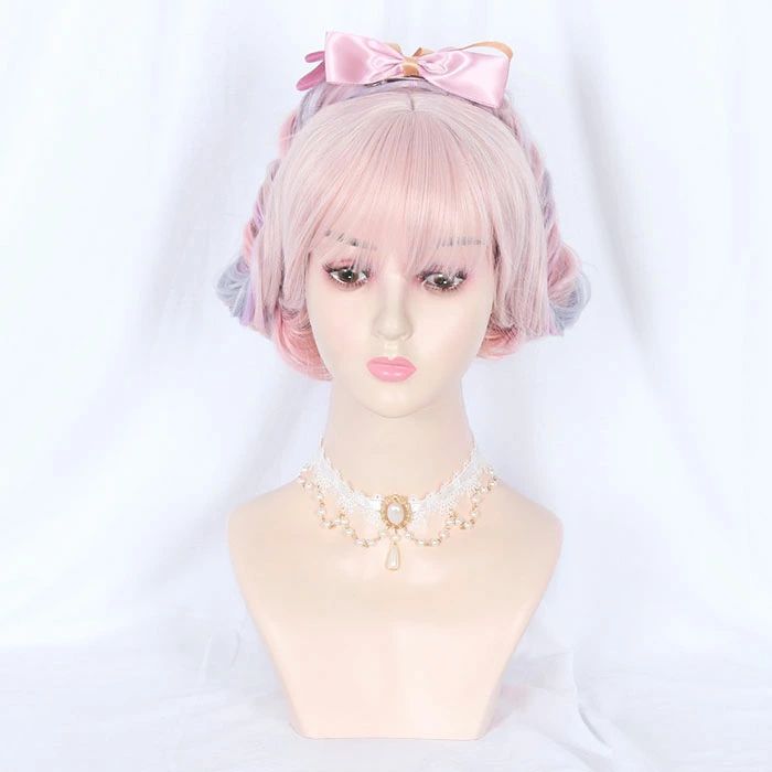 【クーポンで10％オフ】ウィッグ かつら コスプレ アニメ カツラ ロングヘア ロリータ 原宿風 wigs カール パーマ カラーウィッグ ぱっつん 前髪 キャラクター かわいい 仮装 文化祭 イベント 巻き毛 姫髪 小顔効果抜群 舞台 余興 パーティーグッズ ロリータ風 ピンク