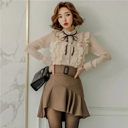 【クーポンで10％オフ】秋冬 セットアップ シフォントップス フレアスカート 2点セット レディースシャツ ツーピース 長袖 タイトスカート チュール フレアスカート 着痩せ ミニ丈 大きいサイズ オシャレ エレガント 大人かわいい おしゃれ 上品　 お呼ばれ